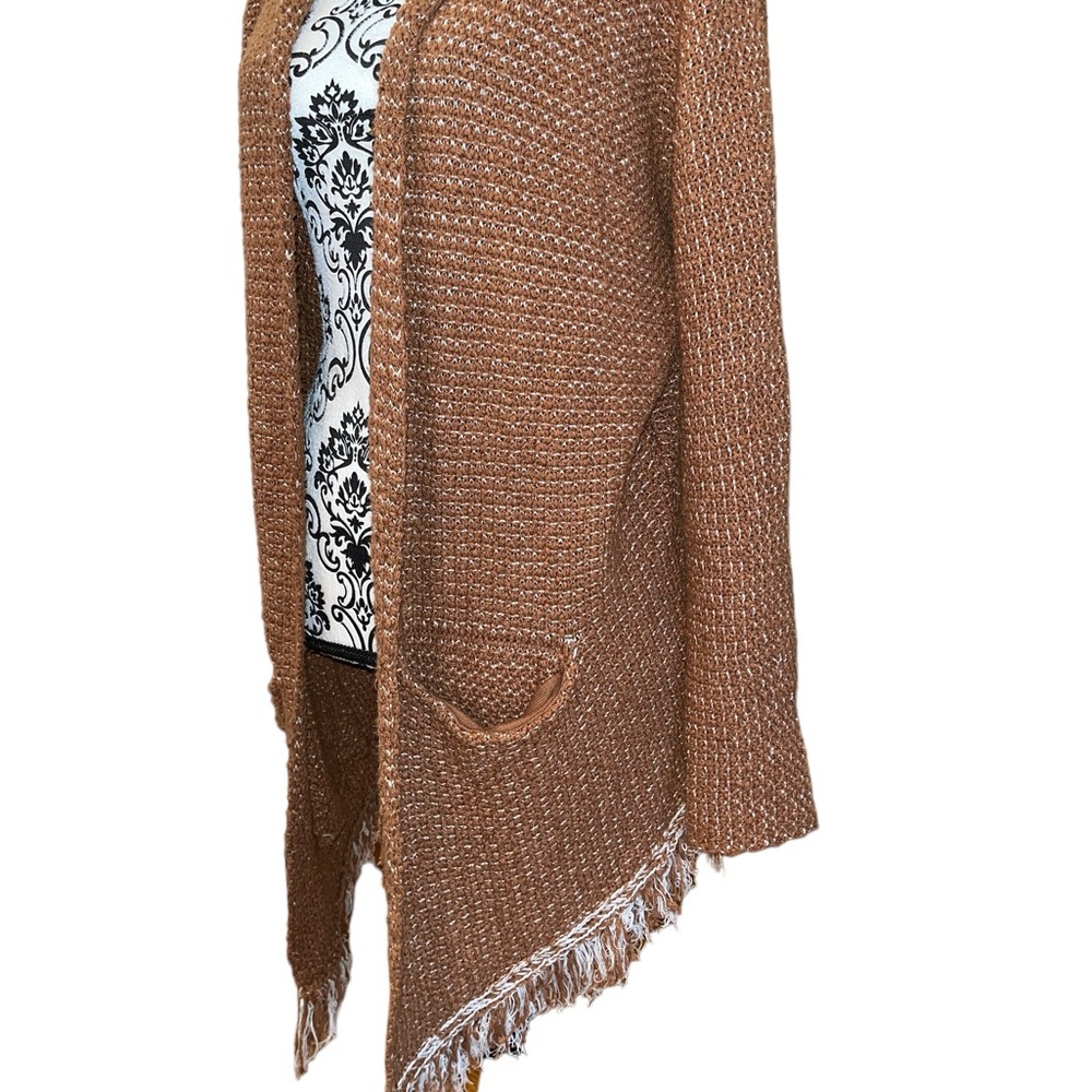 Free People Brown Speckled Hooded Fringe Cardigan/Sweater - Picture 7 of 9